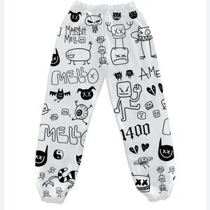 Marshmello Black and White Graphic Joggers size medium